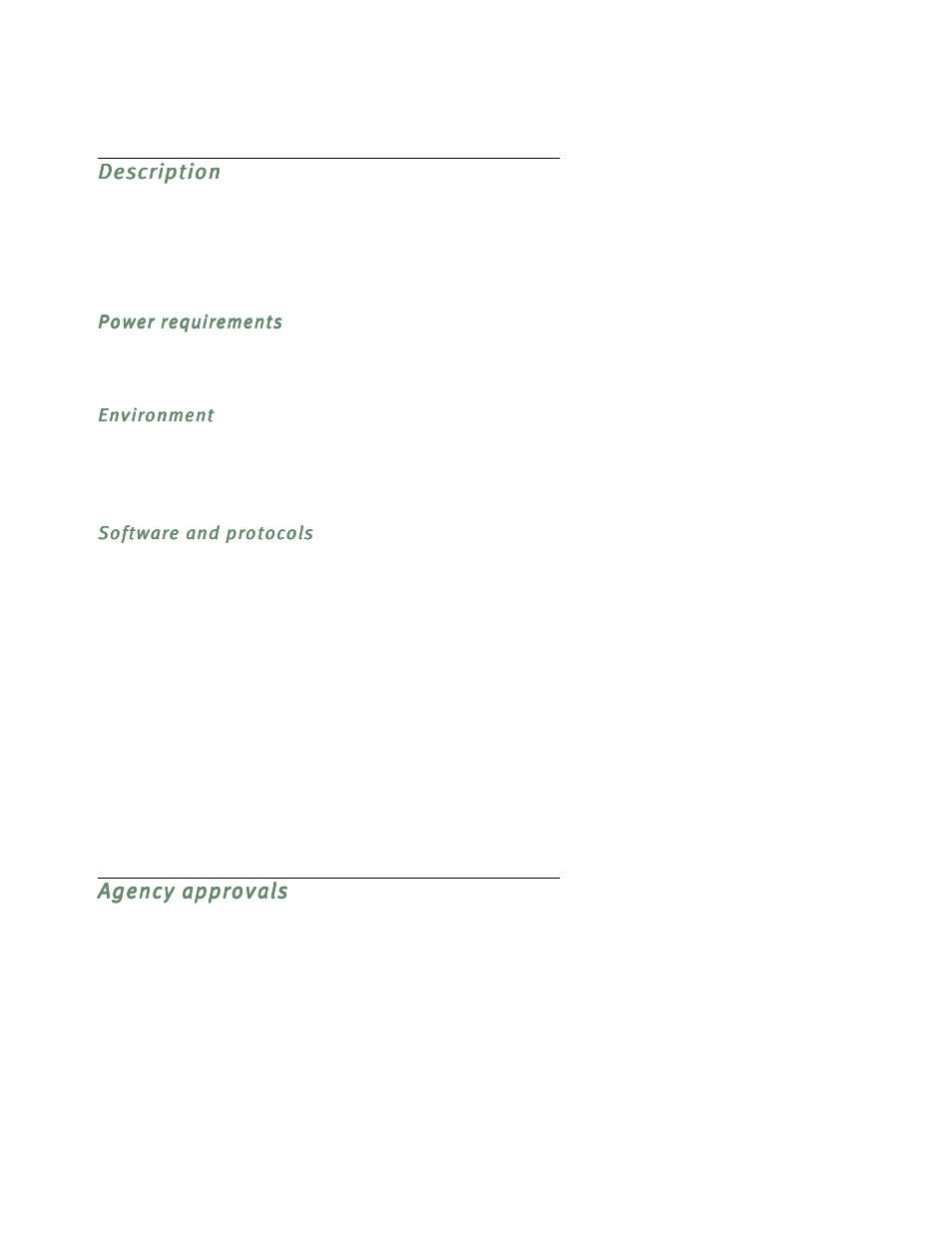 Description, Power requirements, Environment | Software and protocols, Agency approvals | Netopia D3232 IDSL User Manual | Page 122 / 138