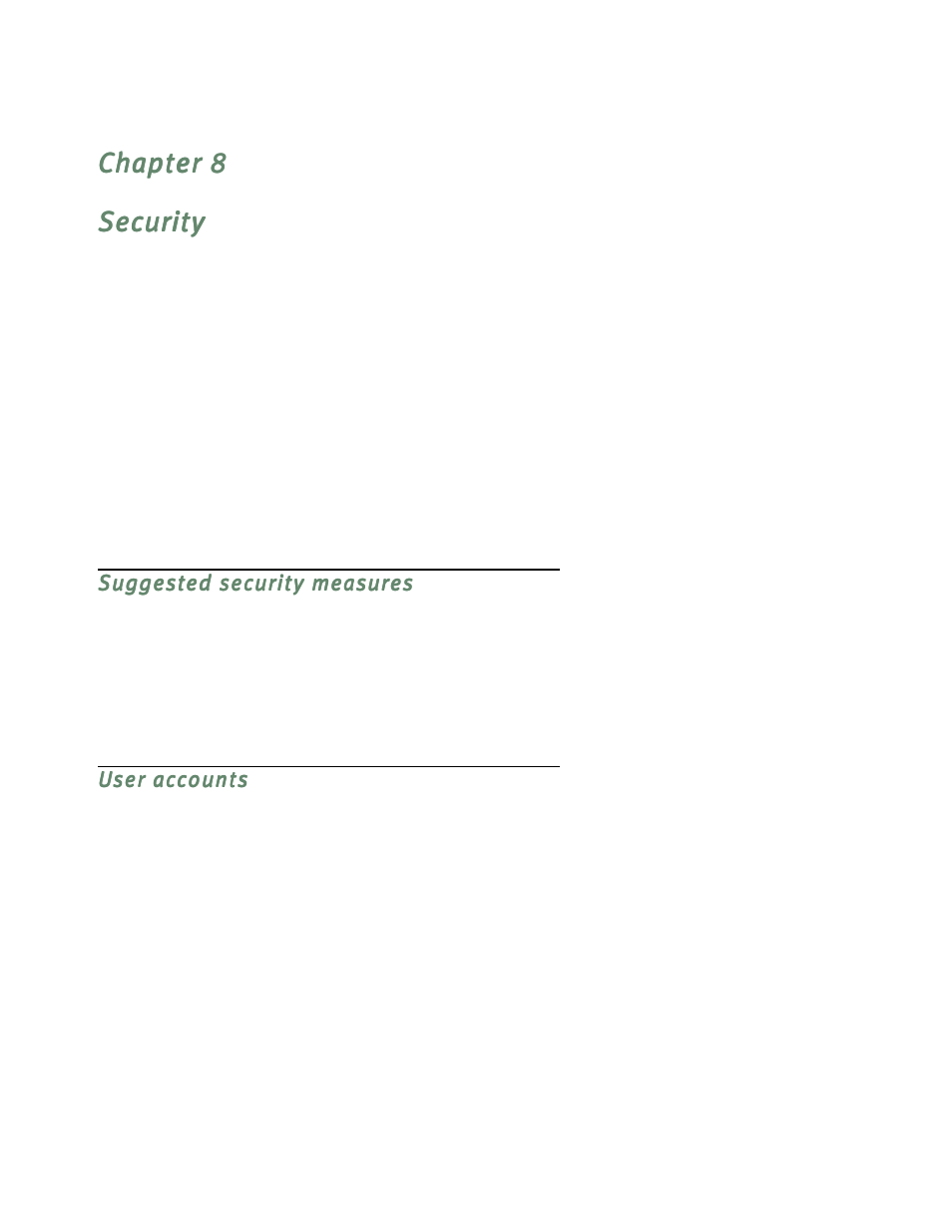 Security, Suggested security measures, User accounts | E given in, Security” on | Netopia D3232 IDSL User Manual | Page 61 / 138