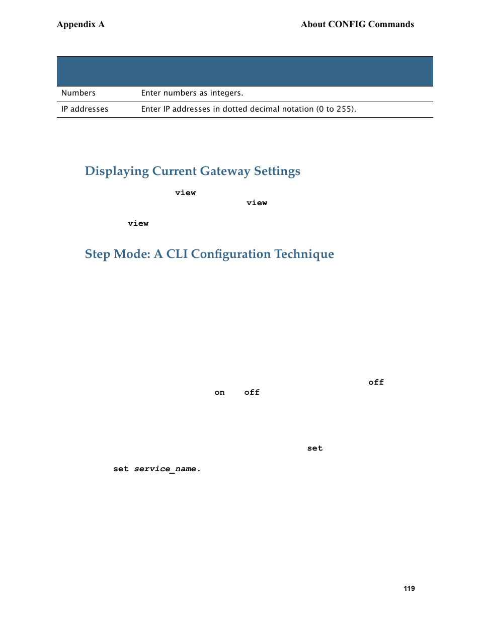 Displaying current gateway settings, Step mode: a cli configuration technique, Step mode: a cli conﬁguration technique | Netopia 6.3 User Manual | Page 119 / 161