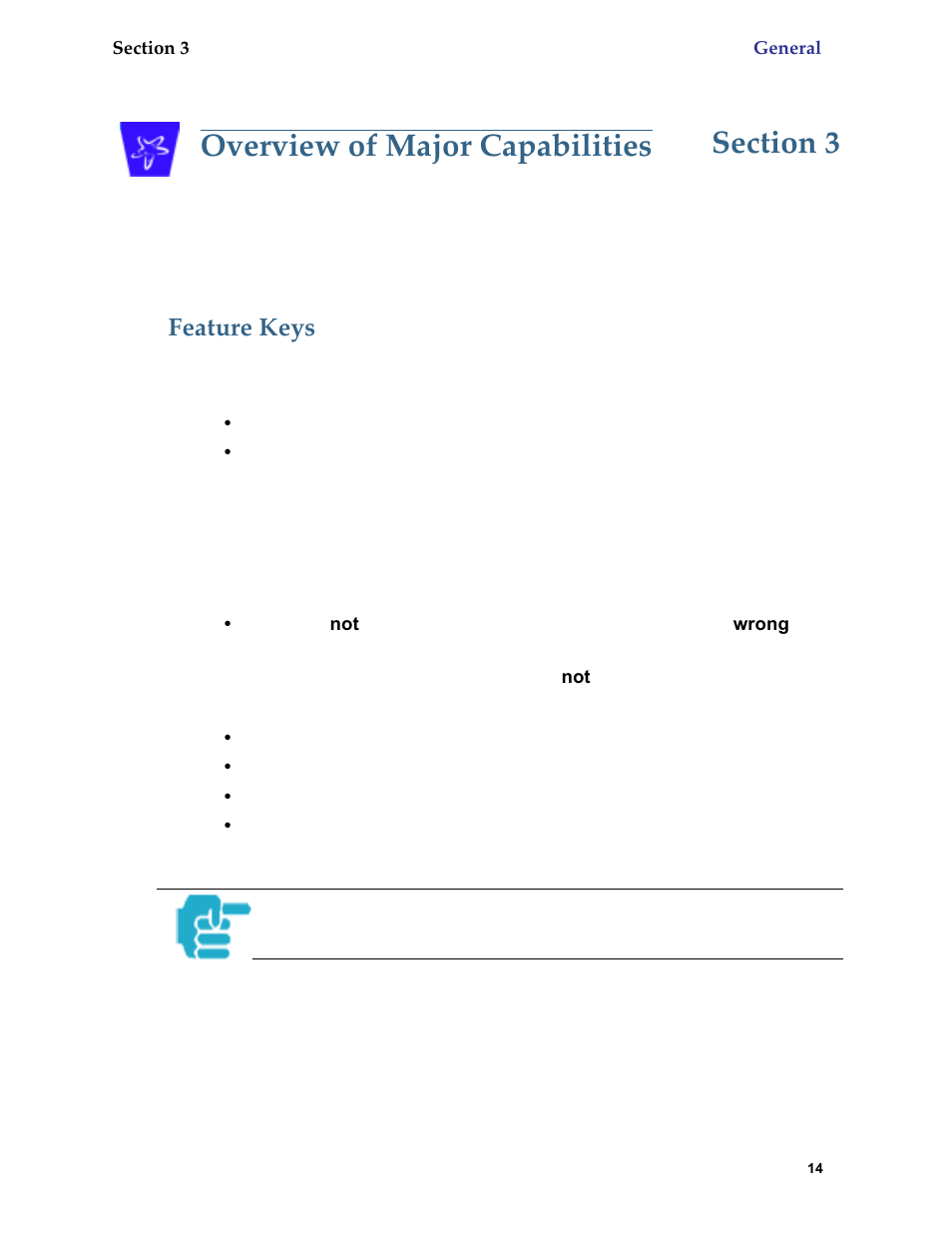 Overview of major capabilities, General, Feature keys | Overview of major capabilities section 3 | Netopia 6.3 User Manual | Page 14 / 161