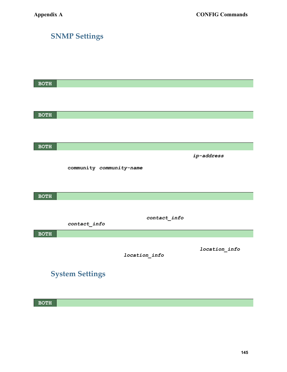 Snmp settings, System settings, Snmp settings system settings | Netopia 6.3 User Manual | Page 145 / 161