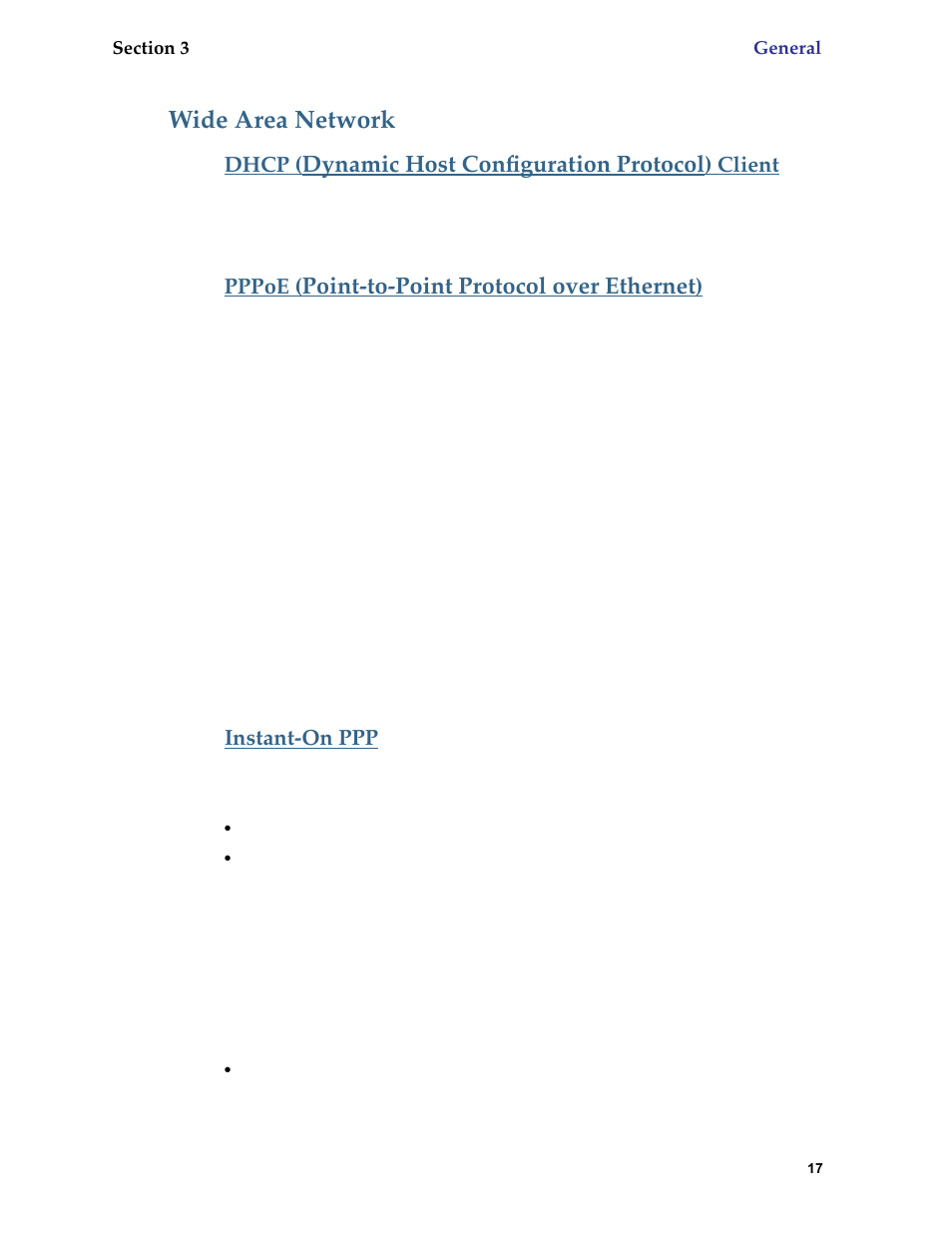 Wide area network, Dynamic host conﬁguration protocol, Point-to-point protocol over ethernet | Netopia 6.3 User Manual | Page 17 / 161