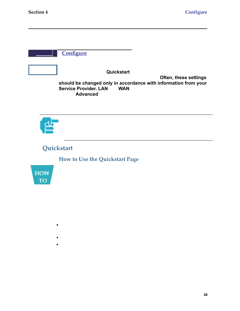 Configure, Quickstart, Conﬁgure | Netopia 6.3 User Manual | Page 36 / 161