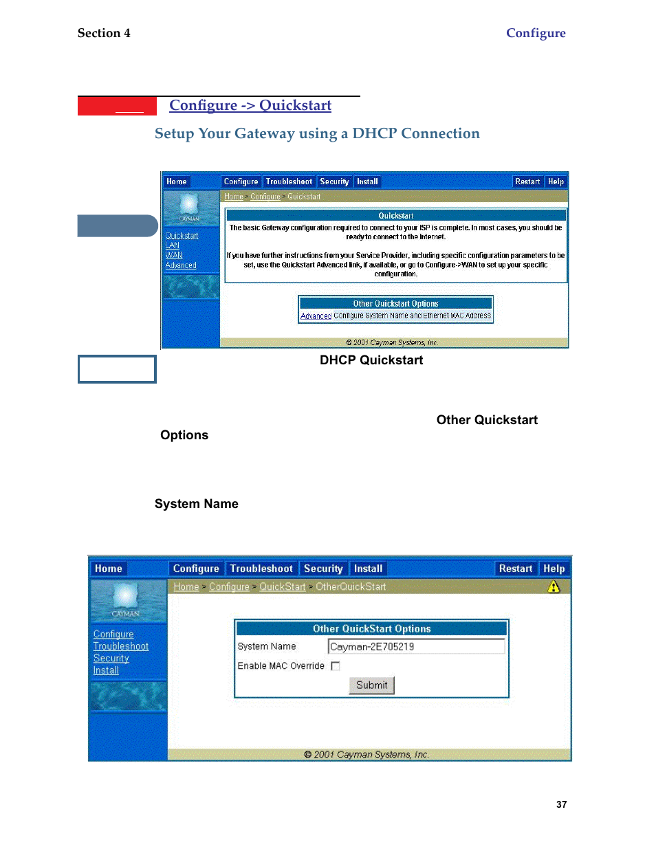 Setup your gateway using a dhcp connection, Dhcp (without ppp) - see, Setup your gateway using a dhcp connec | Netopia 6.3 User Manual | Page 37 / 161