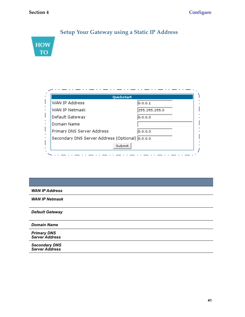 Setup your gateway using a static ip address, Configuration procedure, Static ip address | Setup your gateway using a static ip address” on | Netopia 6.3 User Manual | Page 41 / 161