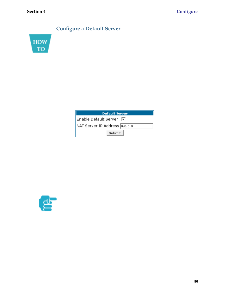 Configure a default server, For how t, Conﬁgure a default server | Netopia 6.3 User Manual | Page 56 / 161