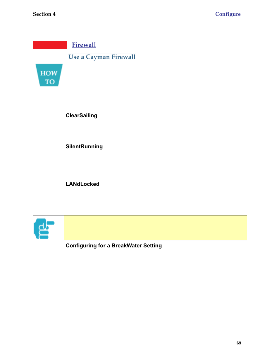 Use a cayman firewall, Breakwater basic firewall, Firewall | Netopia 6.3 User Manual | Page 69 / 161