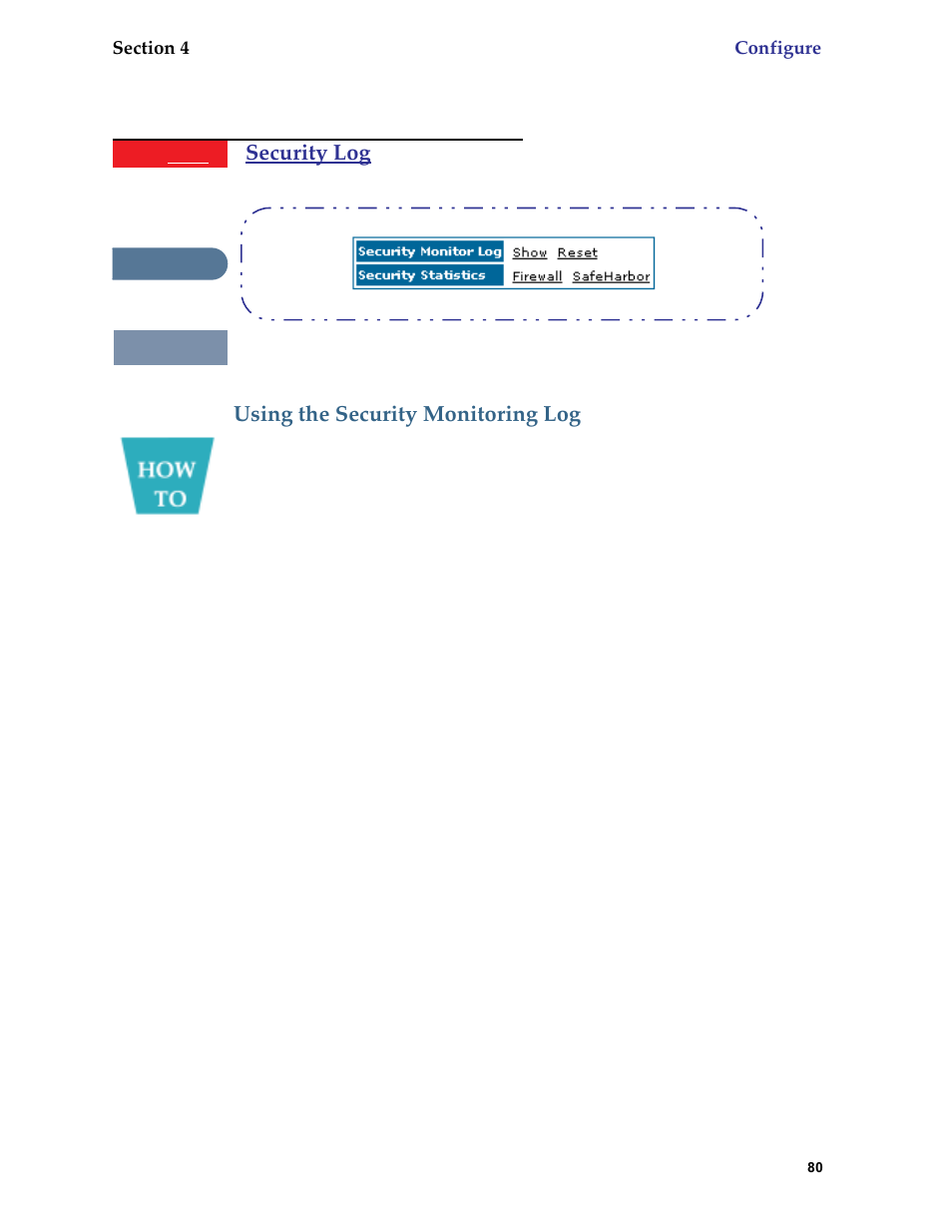 Using the security monitoring log, Security log | Netopia 6.3 User Manual | Page 80 / 161