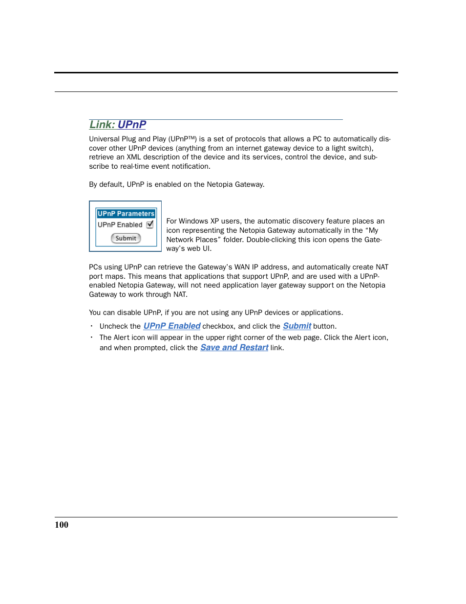 Link: upnp, Upnp | Netopia 2200 User Manual | Page 100 / 351