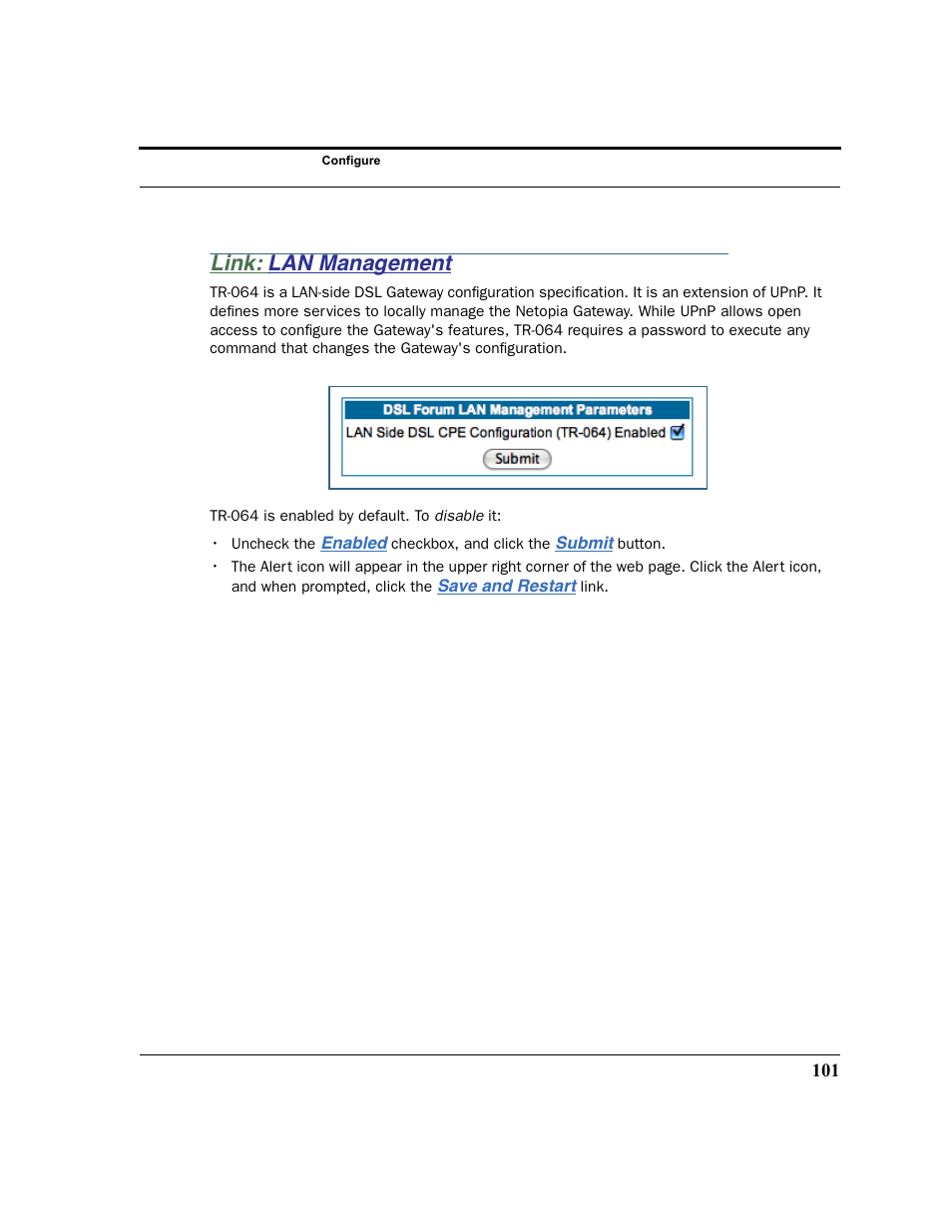 Link: lan management, Lan management | Netopia 2200 User Manual | Page 101 / 351
