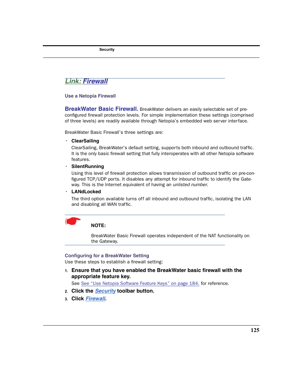 Link: firewall, Firewall | Netopia 2200 User Manual | Page 125 / 351