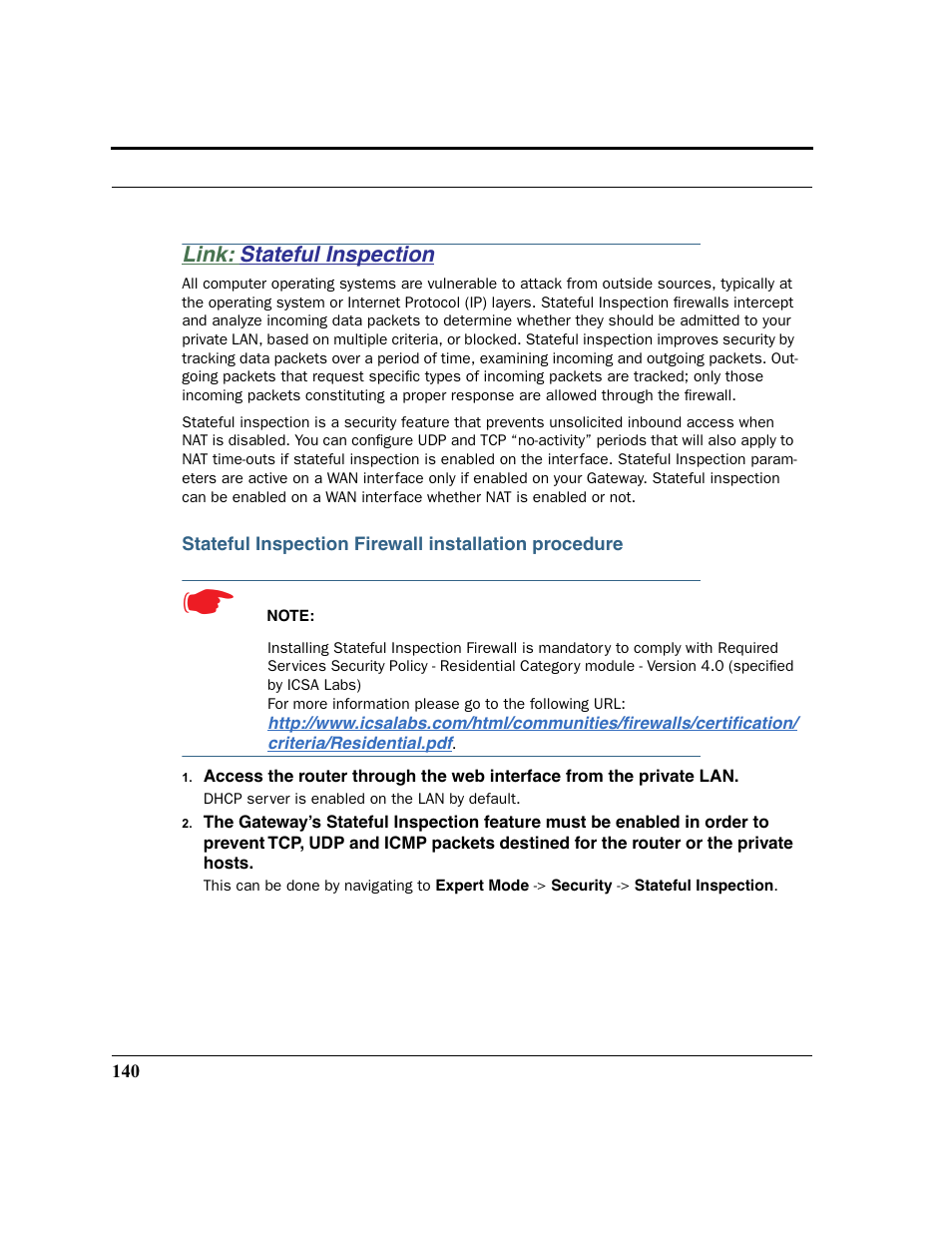 Link: stateful inspection, Stateful inspection | Netopia 2200 User Manual | Page 140 / 351