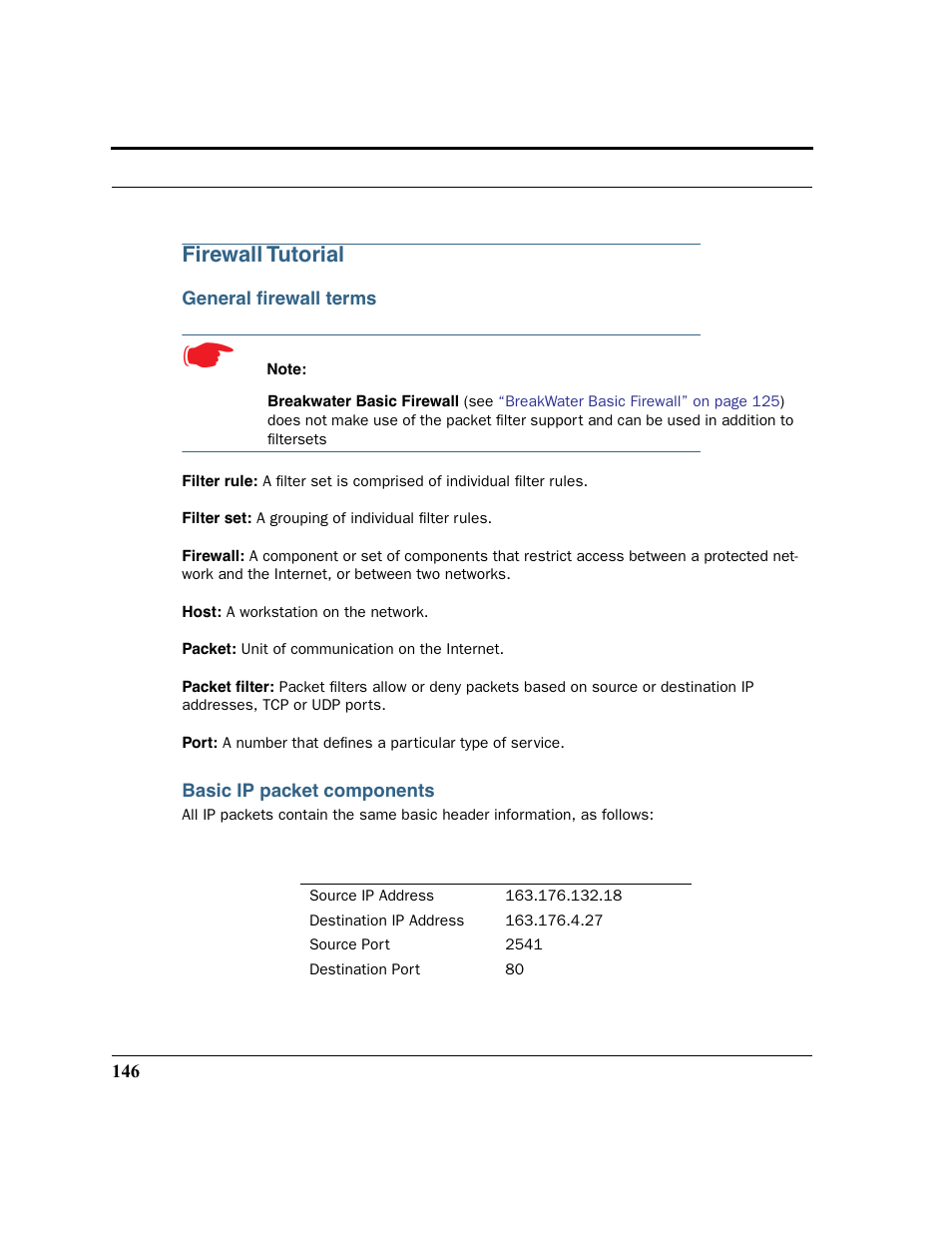 Firewall tutorial, General firewall terms, Basic ip packet components | Netopia 2200 User Manual | Page 146 / 351