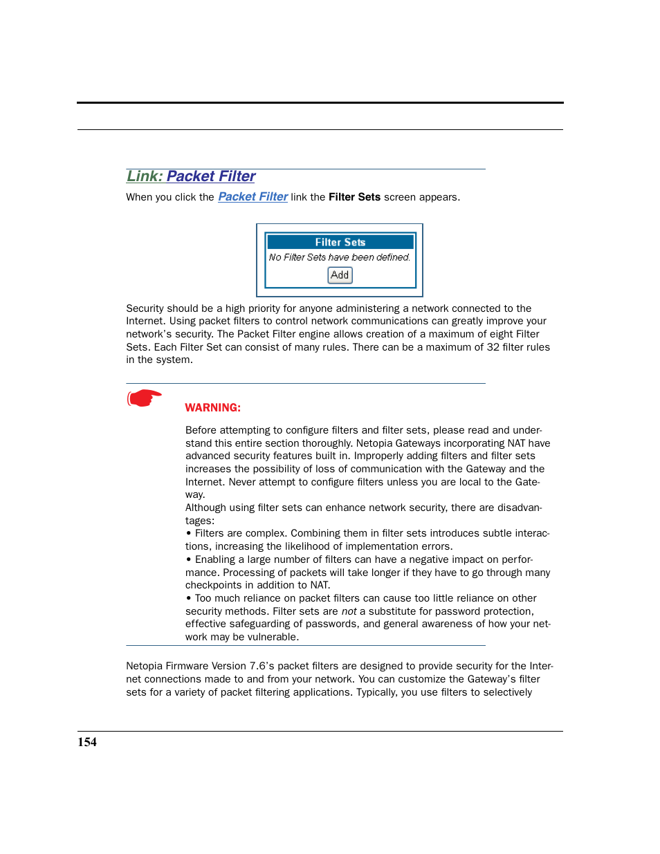 Link: packet filter, Packet filter | Netopia 2200 User Manual | Page 154 / 351