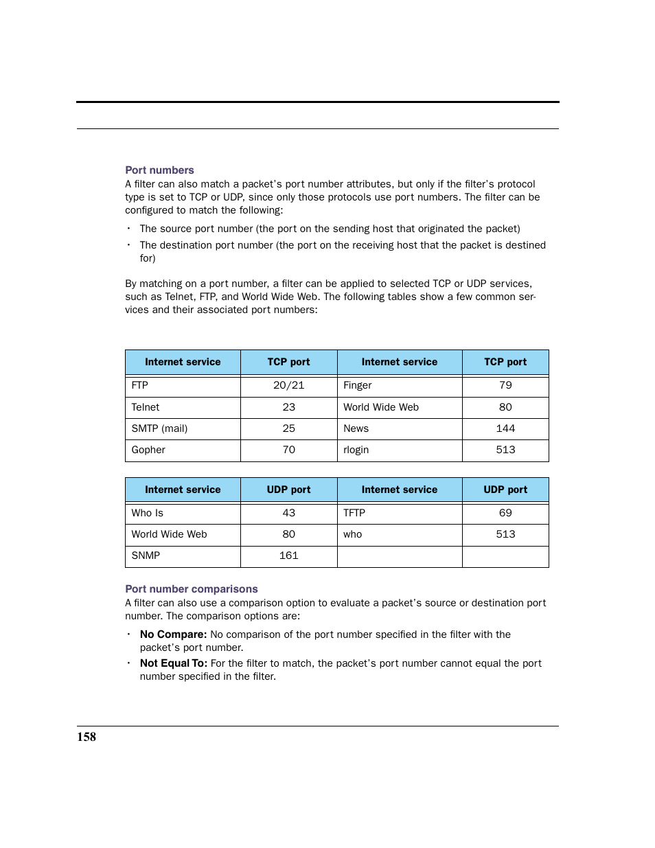 Port numbers port number comparisons | Netopia 2200 User Manual | Page 158 / 351