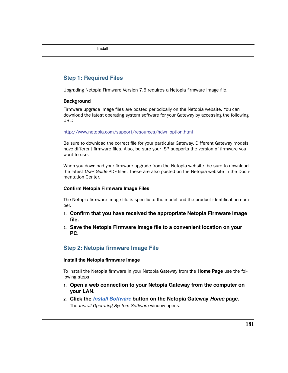 Step 1: required files, Step 2: netopia firmware image file | Netopia 2200 User Manual | Page 181 / 351