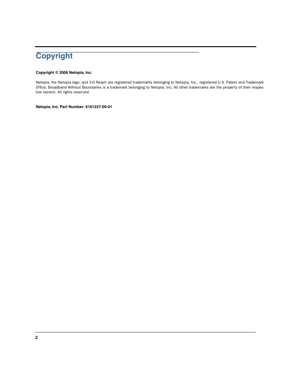 Copyright | Netopia 2200 User Manual | Page 2 / 351
