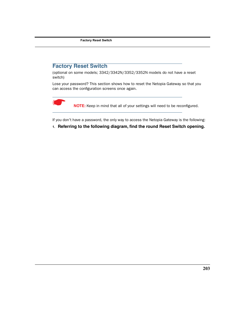 Factory reset switch | Netopia 2200 User Manual | Page 203 / 351