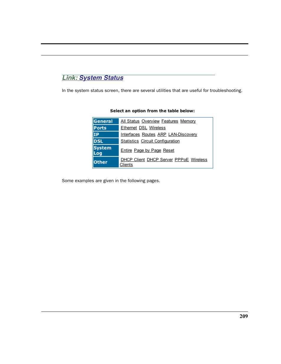 Link: system status, System status | Netopia 2200 User Manual | Page 209 / 351