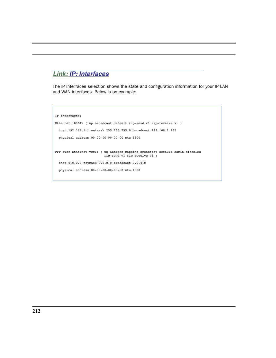 Link: ip: interfaces, Ip: interfaces | Netopia 2200 User Manual | Page 212 / 351