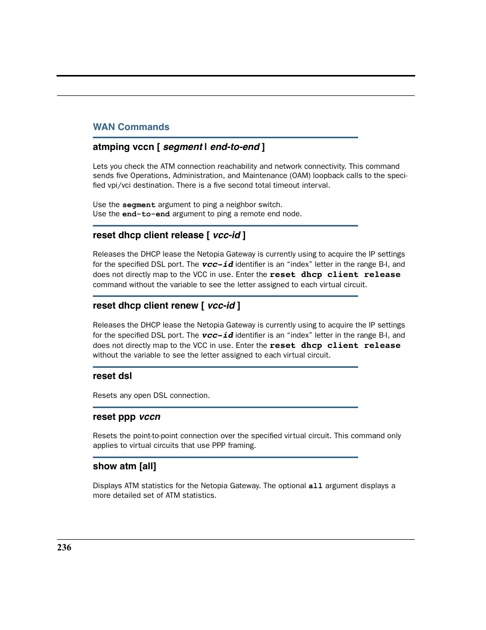 Wan commands | Netopia 2200 User Manual | Page 236 / 351