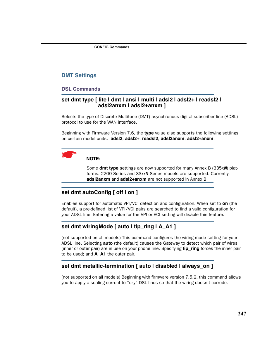 Dmt settings, Dsl commands | Netopia 2200 User Manual | Page 247 / 351
