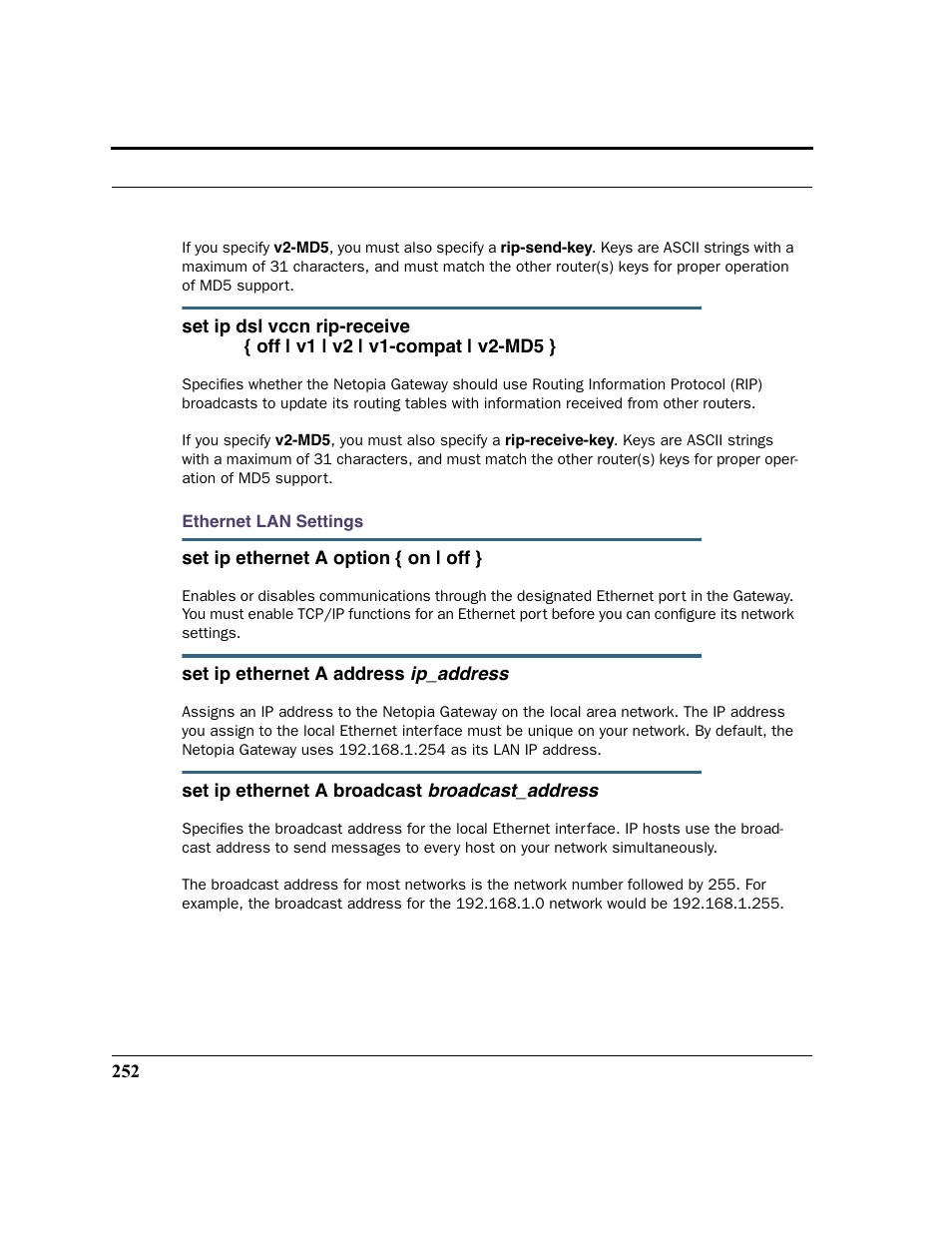 Ethernet lan settings | Netopia 2200 User Manual | Page 252 / 351
