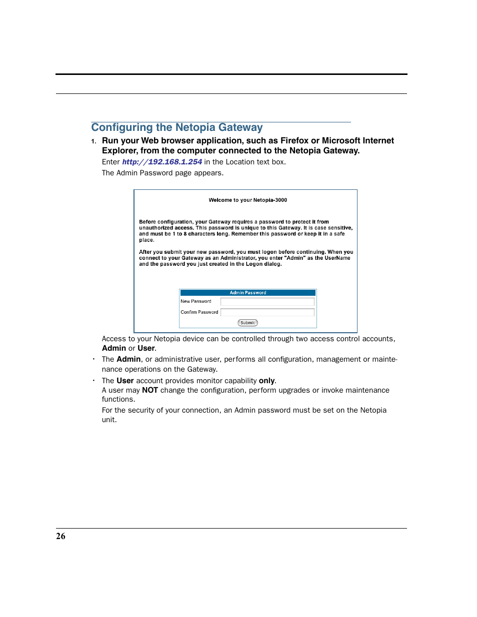 Configuring the netopia gateway, Conﬁguring the netopia gateway | Netopia 2200 User Manual | Page 26 / 351