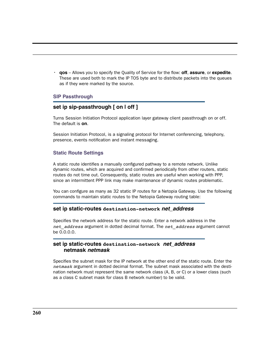 Sip passthrough static route settings | Netopia 2200 User Manual | Page 260 / 351