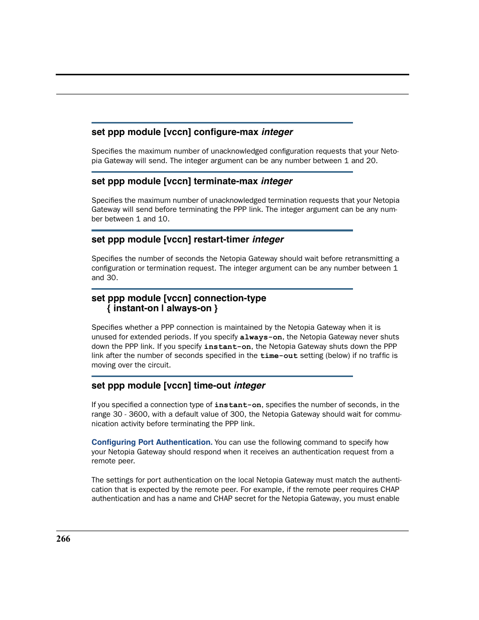 Configuring port authentication | Netopia 2200 User Manual | Page 266 / 351