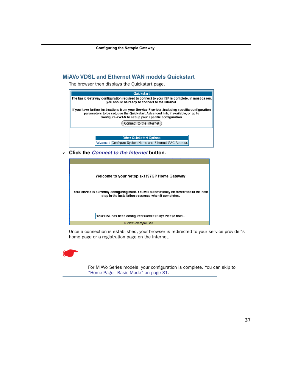 Miavo vdsl and ethernet wan models quickstart | Netopia 2200 User Manual | Page 27 / 351