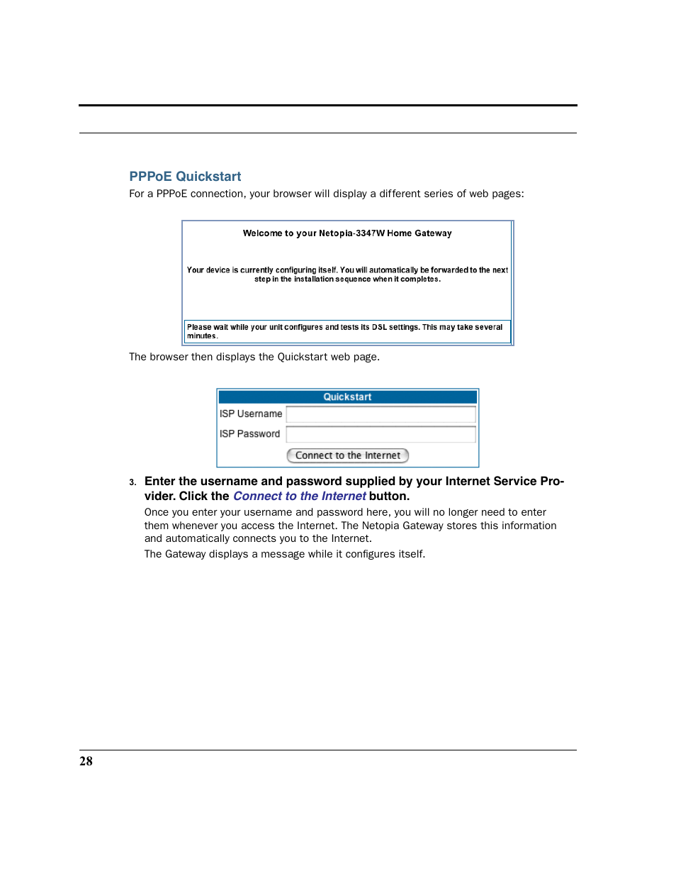 Pppoe quickstart | Netopia 2200 User Manual | Page 28 / 351