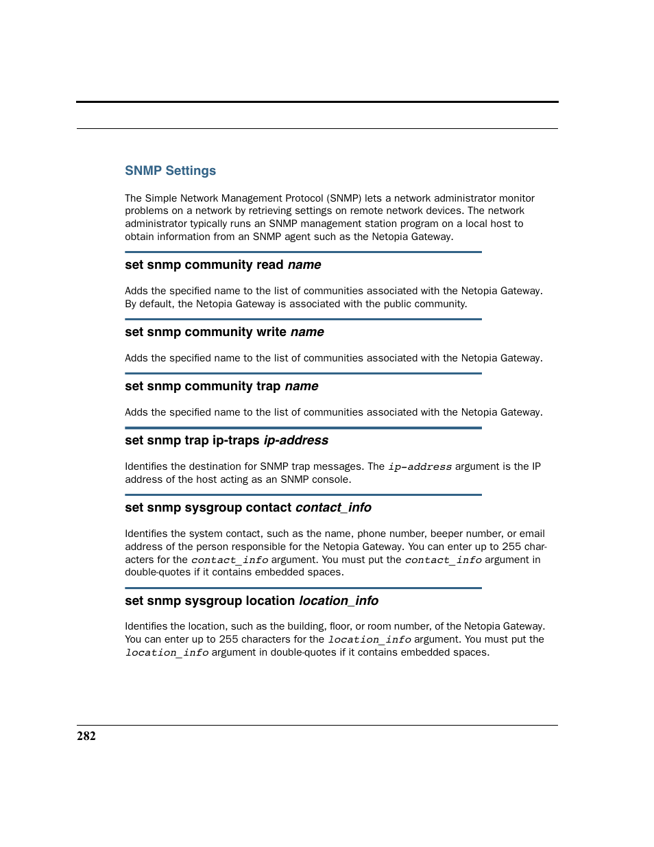 Snmp settings | Netopia 2200 User Manual | Page 282 / 351
