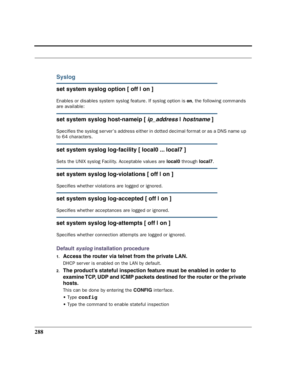 Syslog, Default syslog installation procedure | Netopia 2200 User Manual | Page 288 / 351
