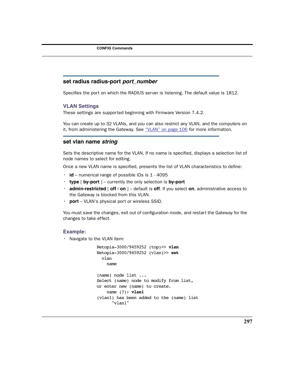 Vlan settings example | Netopia 2200 User Manual | Page 297 / 351