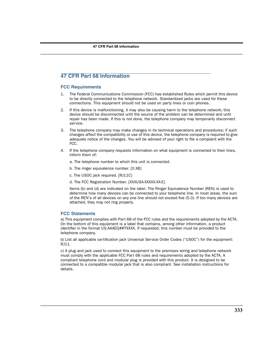 47 cfr part 68 information, Fcc requirements, Fcc statements | Netopia 2200 User Manual | Page 333 / 351