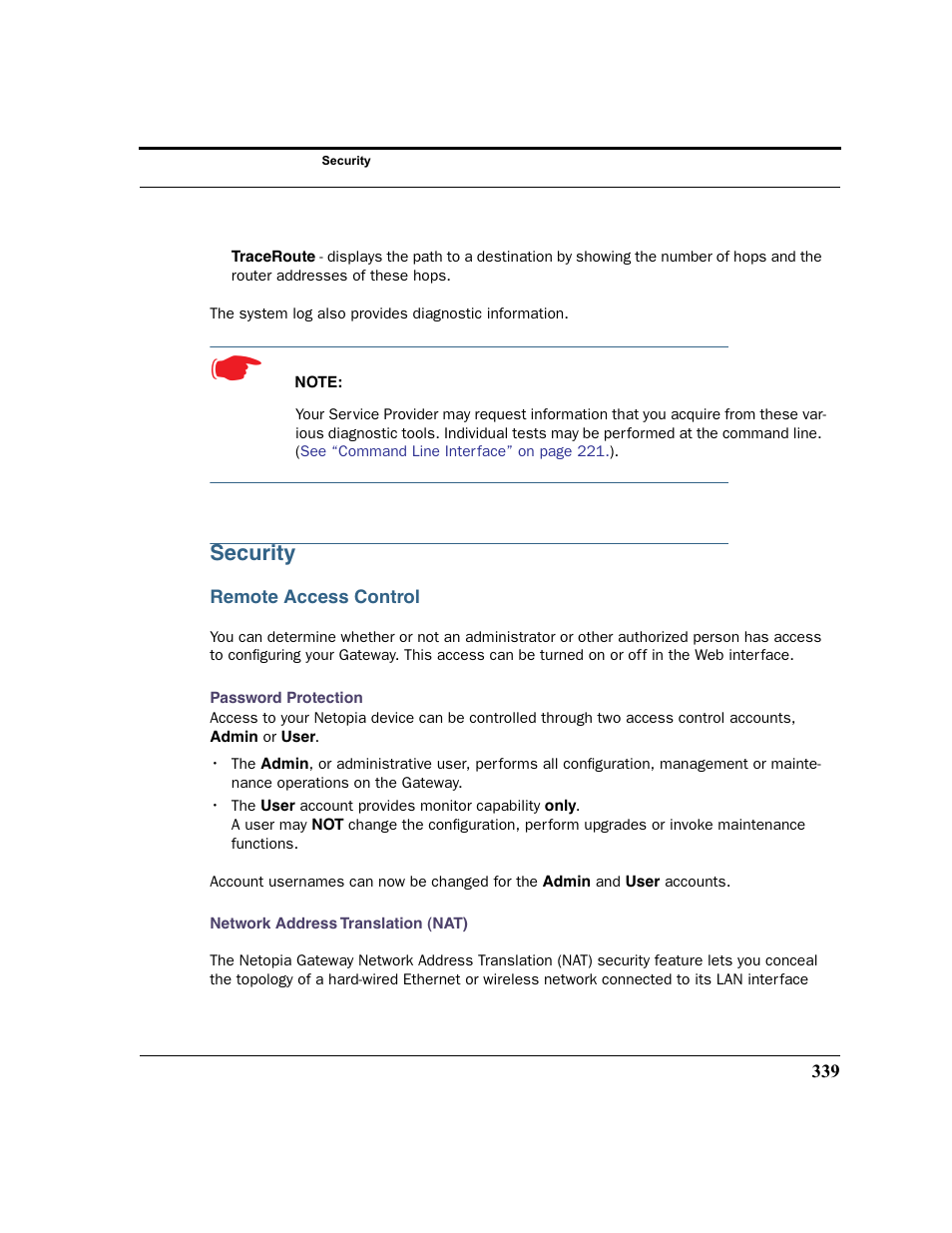 Security, Remote access control | Netopia 2200 User Manual | Page 339 / 351
