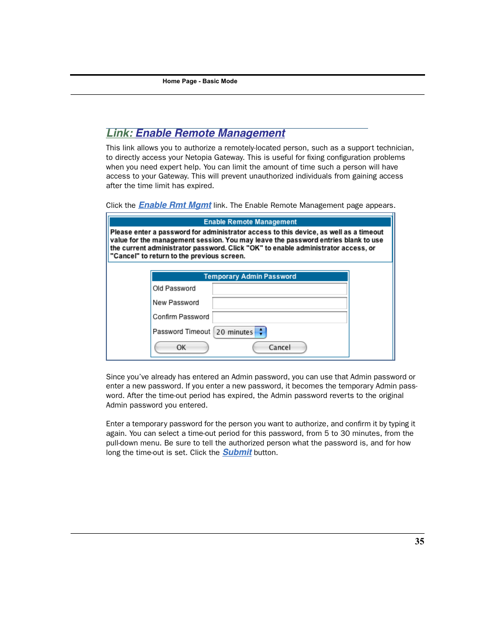 Link: enable remote management, Enable remote management | Netopia 2200 User Manual | Page 35 / 351