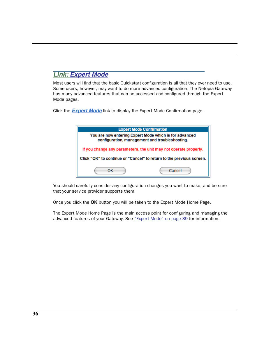 Link: expert mode, Expert mode | Netopia 2200 User Manual | Page 36 / 351