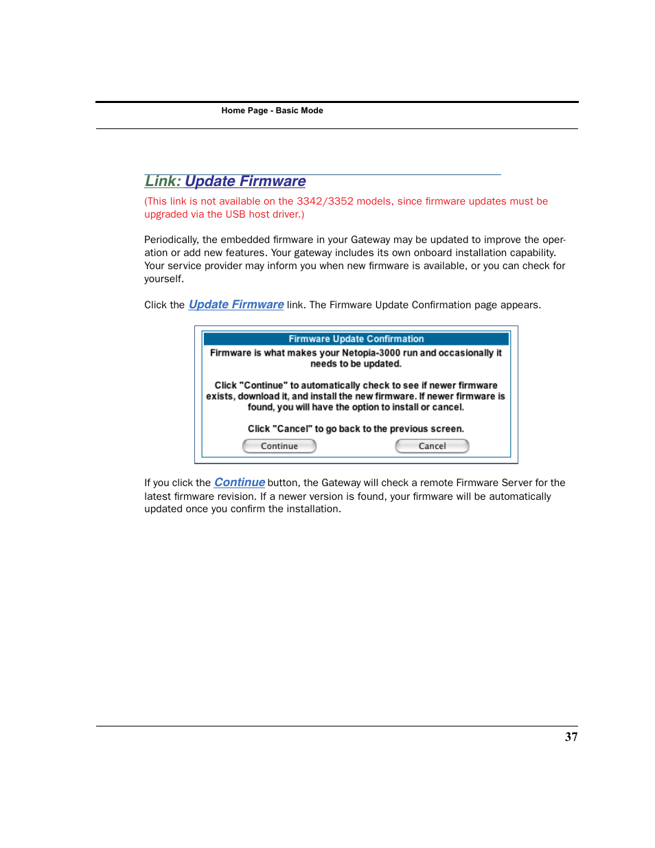 Link: update firmware, Update firmware | Netopia 2200 User Manual | Page 37 / 351