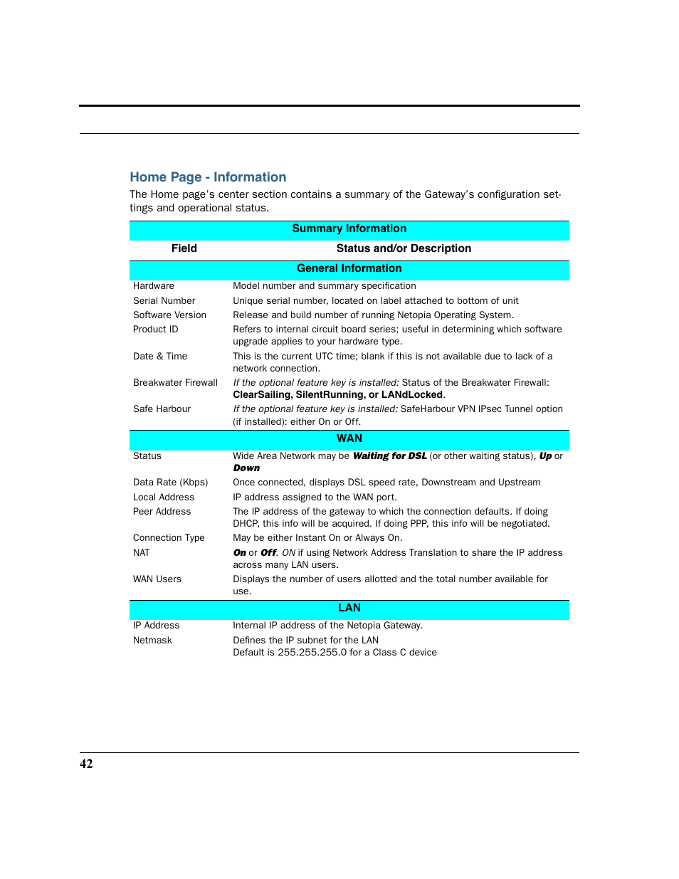 42 home page - information | Netopia 2200 User Manual | Page 42 / 351