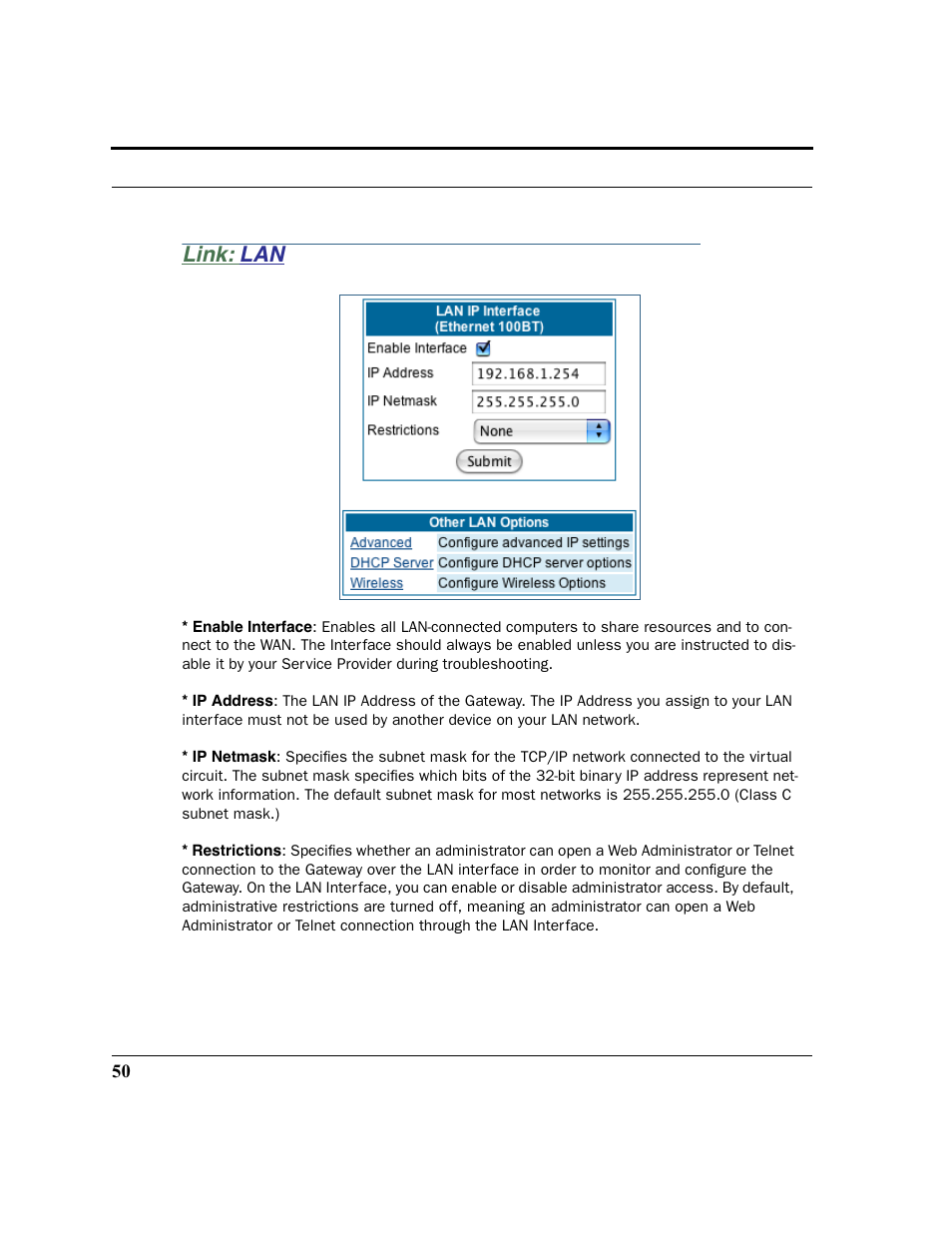 Link: lan | Netopia 2200 User Manual | Page 50 / 351