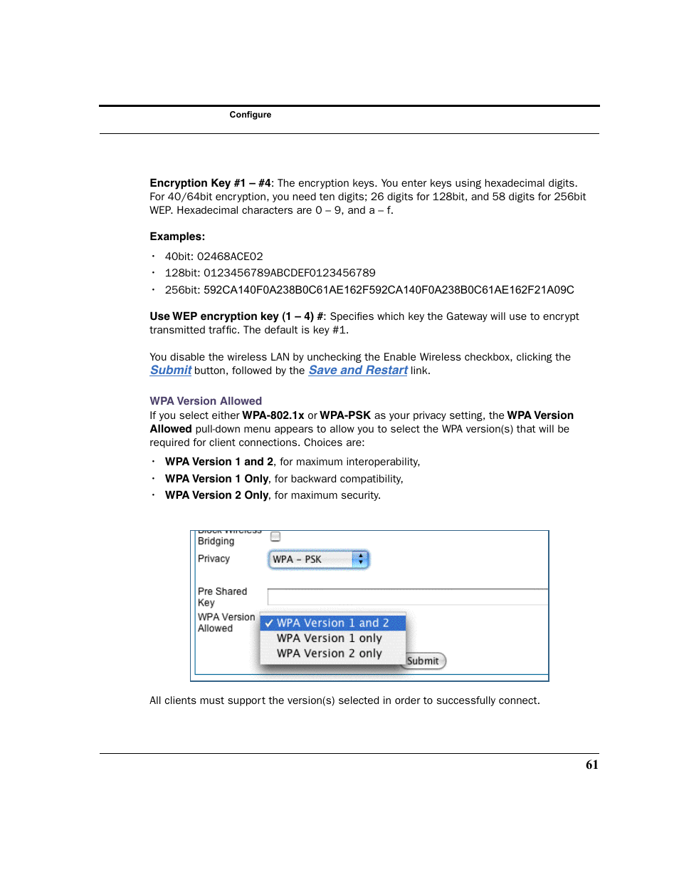 Wpa version allowed, Eless models. see, Wpa version allowed” on | Netopia 2200 User Manual | Page 61 / 351