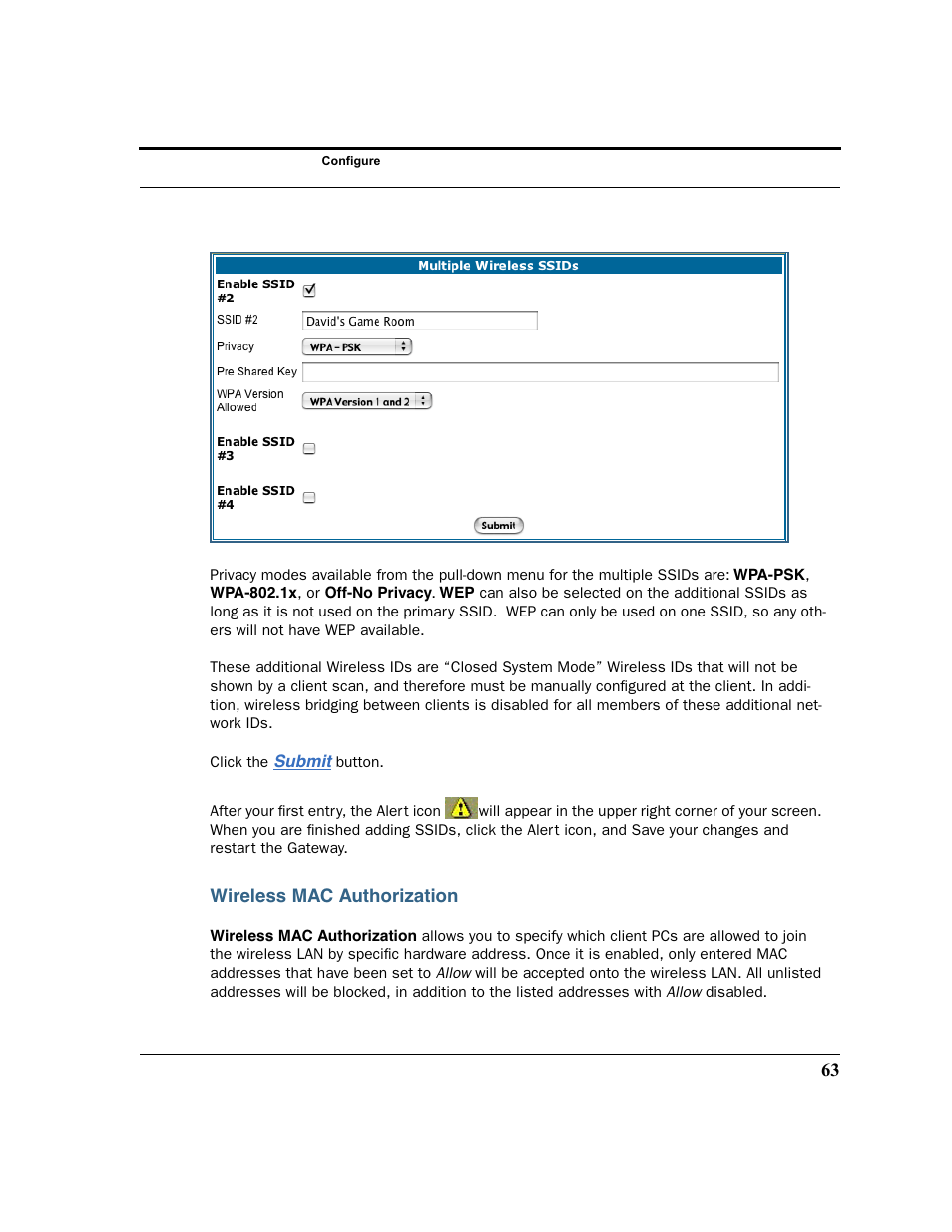 Wireless mac authorization | Netopia 2200 User Manual | Page 63 / 351