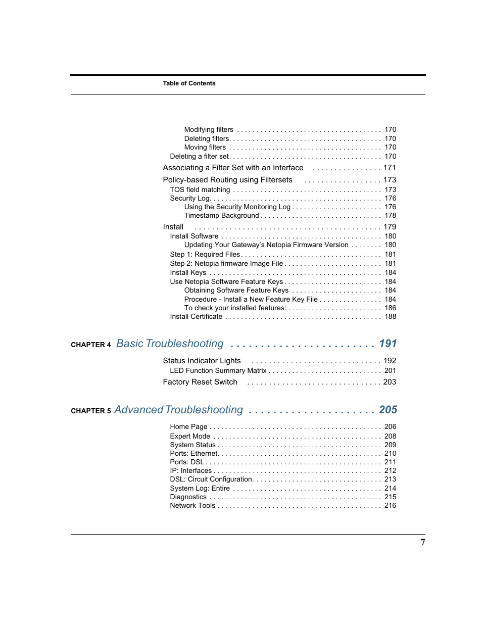 Basic troubleshooting, Advanced troubleshooting | Netopia 2200 User Manual | Page 7 / 351