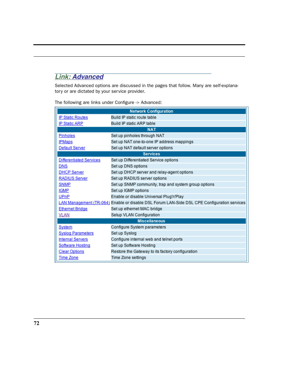Link: advanced, Advanced | Netopia 2200 User Manual | Page 72 / 351