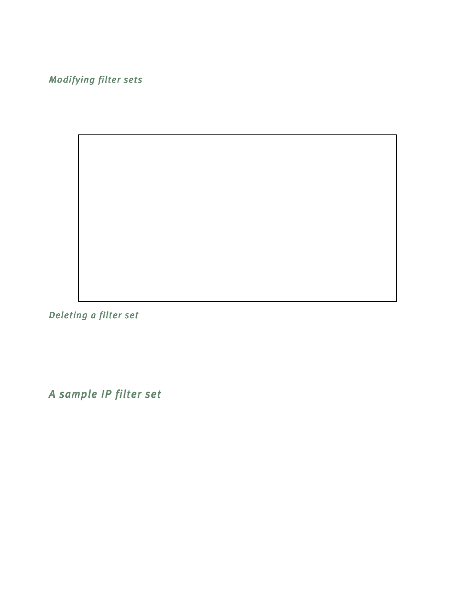Modifying filter sets, Deleting a filter set, A sample ip filter set | Modifying filter sets -19, Deleting a filter set -19, A sample ip filter set -19 | Netopia R5300 User Manual | Page 197 / 290