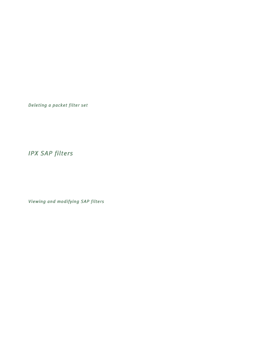 Deleting a packet filter set, Ipx sap filters, Viewing and modifying sap filters | Ipx sap filters -27 | Netopia R5300 User Manual | Page 205 / 290