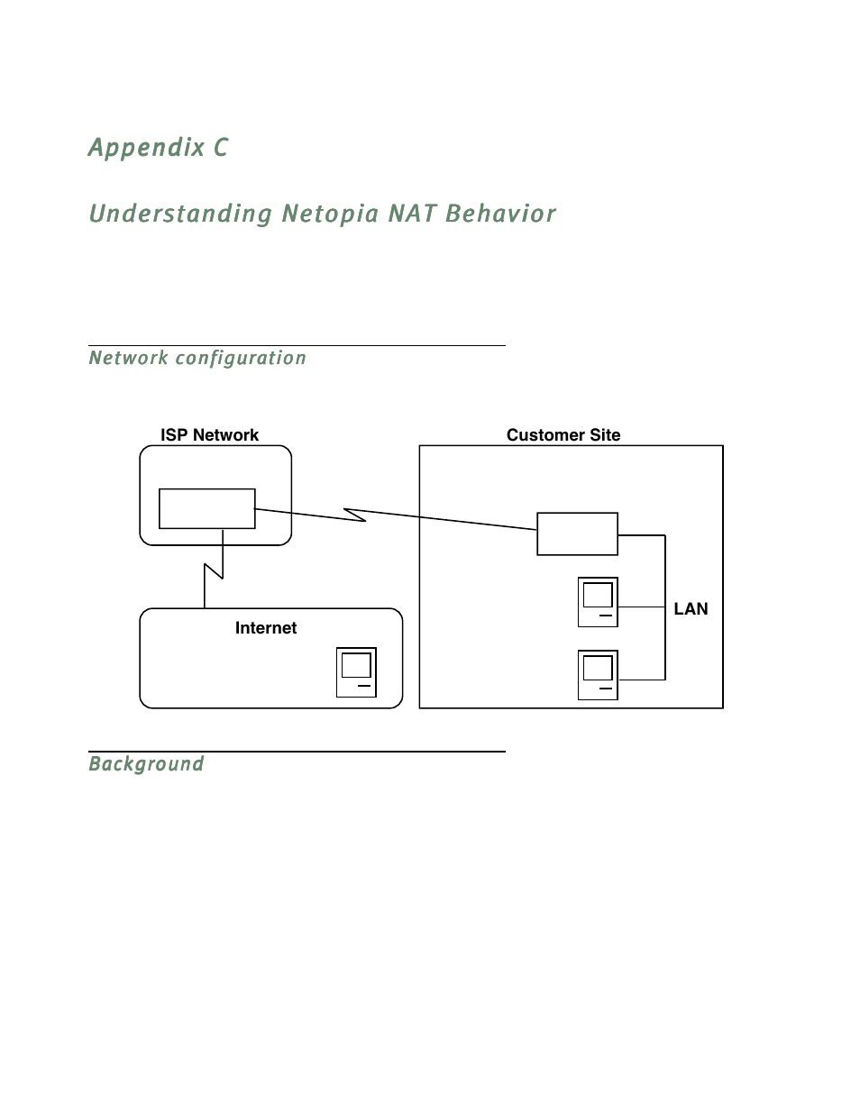Understanding netopia nat behavior, Network configuration, Background | Ranslation, see, Appendix c, “understanding netopia nat, Behavior, Appendix c, “understanding netopia nat behavior | Netopia R5300 User Manual | Page 253 / 290
