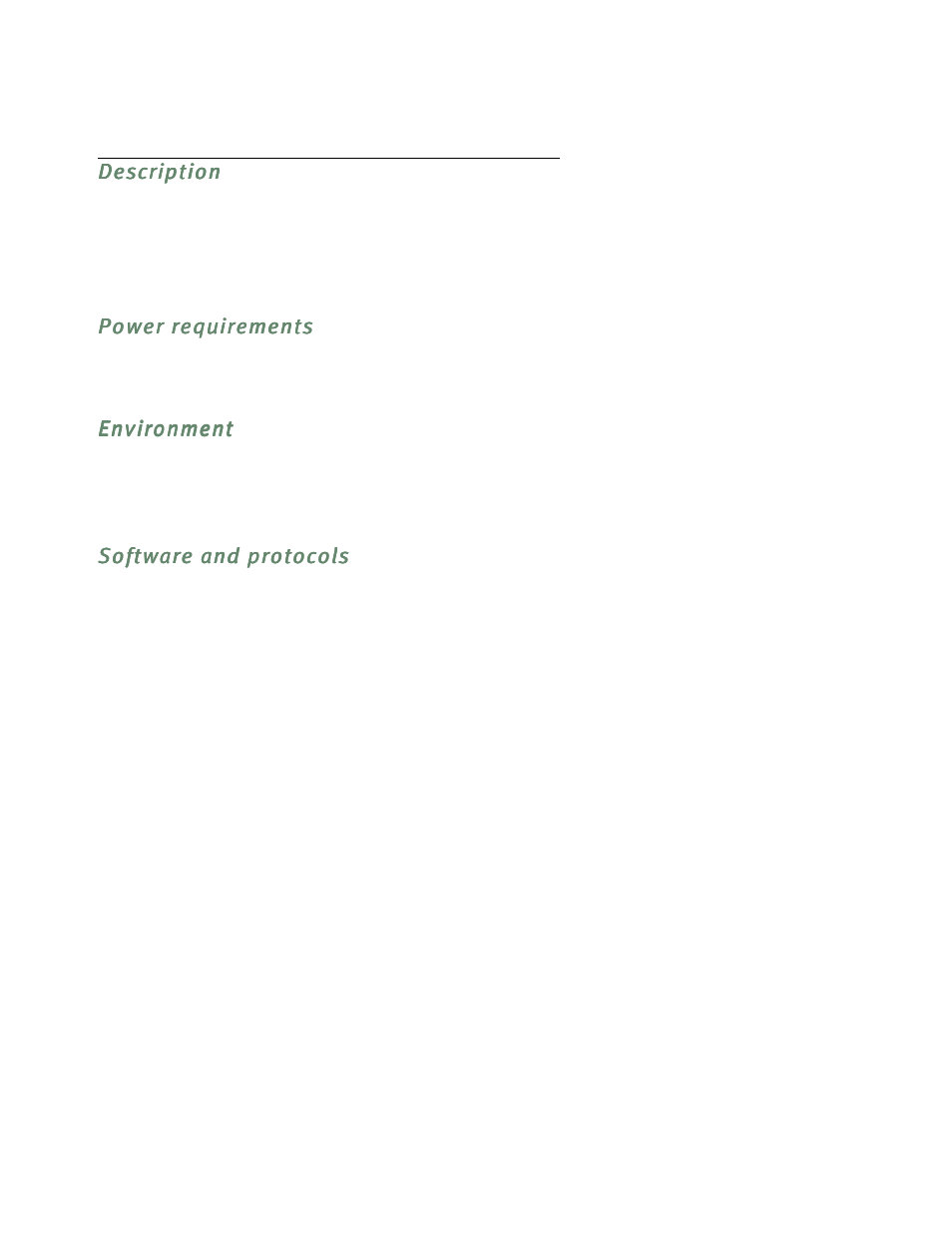 Description, Power requirements, Environment | Software and protocols | Netopia R5300 User Manual | Page 269 / 290